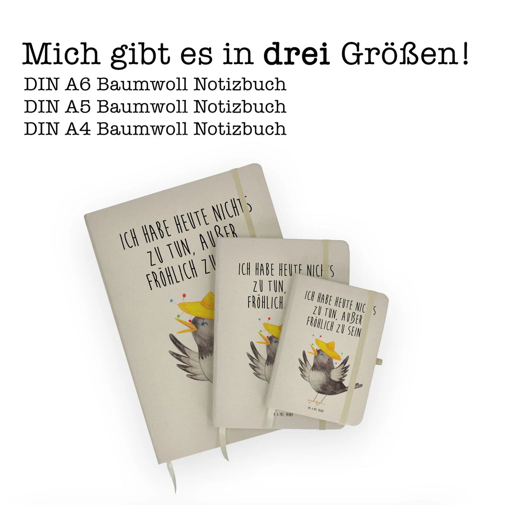 Baumwoll Notizbuch Rabe Sombrero Notizen, Eintragebuch, Tagebuch, Notizblock, Adressbuch, Journal, Kladde, Skizzenbuch, Notizheft, Schreibbuch, Schreibheft, Tiermotive, Gute Laune, lustige Sprüche, Tiere, Rabe, Vogel, Vögel, Spruch positiv, fröhlich sein, glücklich sein, Glück Spruch, froh, Elster, Motivation