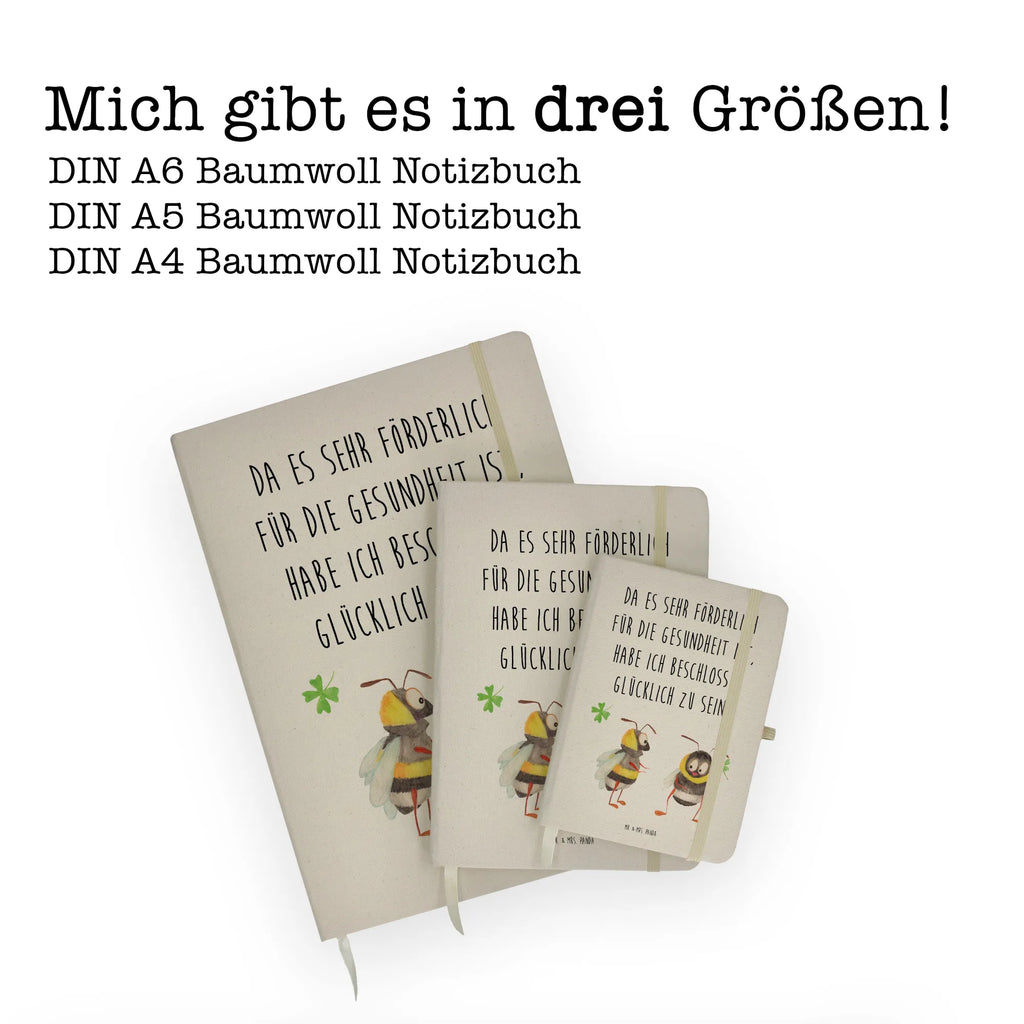 Baumwoll Notizbuch Hummeln mit Kleeblatt Notizen, Eintragebuch, Tagebuch, Notizblock, Adressbuch, Journal, Kladde, Skizzenbuch, Notizheft, Schreibbuch, Schreibheft, Tiermotive, Gute Laune, lustige Sprüche, Tiere, Hummel, Biene, Spruch positiv, Biene Deko, Spruch schön, glücklich sein, glücklich werden, Spruch fröhlich