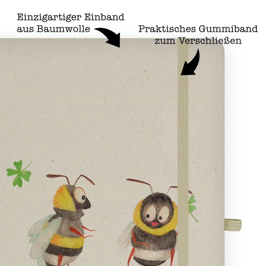 Baumwoll Notizbuch Hummeln mit Kleeblatt Notizen, Eintragebuch, Tagebuch, Notizblock, Adressbuch, Journal, Kladde, Skizzenbuch, Notizheft, Schreibbuch, Schreibheft, Tiermotive, Gute Laune, lustige Sprüche, Tiere, Hummel, Biene, Spruch positiv, Biene Deko, Spruch schön, glücklich sein, glücklich werden, Spruch fröhlich