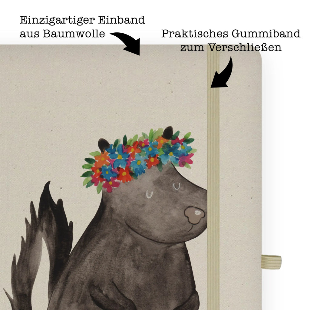 Baumwoll Notizbuch Stinktier Blumenmaedchen Notizen, Eintragebuch, Tagebuch, Notizblock, Adressbuch, Journal, Kladde, Skizzenbuch, Notizheft, Schreibbuch, Schreibheft, Stinktier, Skunk, Wildtier, Raubtier, Stinker, Stinki, Yoga, Namaste, Lebe, Liebe, Lache