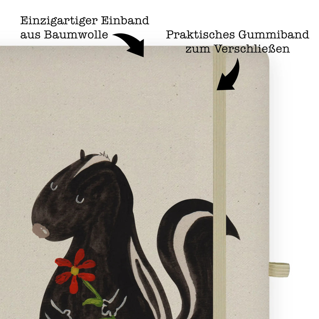 Baumwoll Notizbuch Stinktier Blume Notizen, Eintragebuch, Tagebuch, Notizblock, Adressbuch, Journal, Kladde, Skizzenbuch, Notizheft, Schreibbuch, Schreibheft, Stinktier, Skunk, Wildtier, Raubtier, Stinker, Stinki, Tagträumer, verträumt, Dreams, Träume