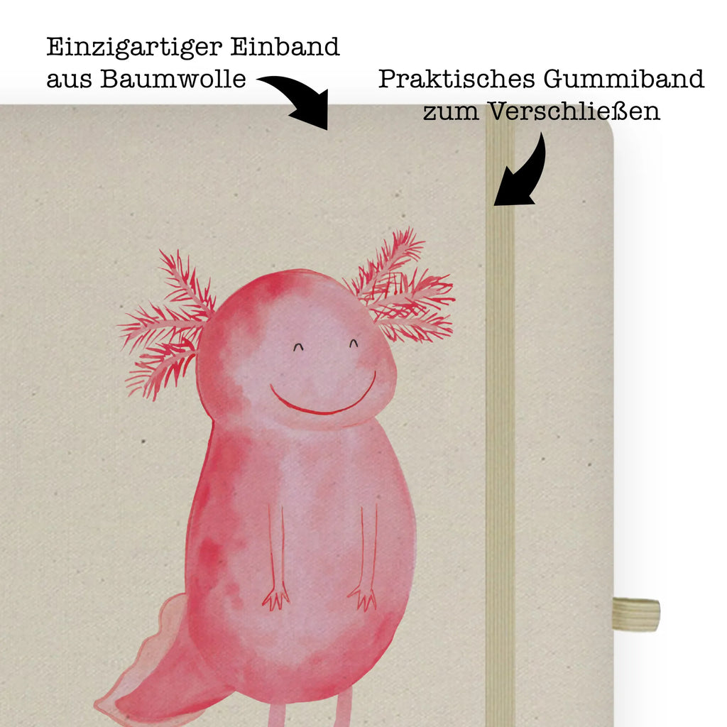 Baumwoll Notizbuch Axolotl Glücklich Notizen, Eintragebuch, Tagebuch, Notizblock, Adressbuch, Journal, Kladde, Skizzenbuch, Notizheft, Schreibbuch, Schreibheft, Axolotl, Molch, Axolot, Schwanzlurch, Lurch, Lurche, Motivation, gute Laune