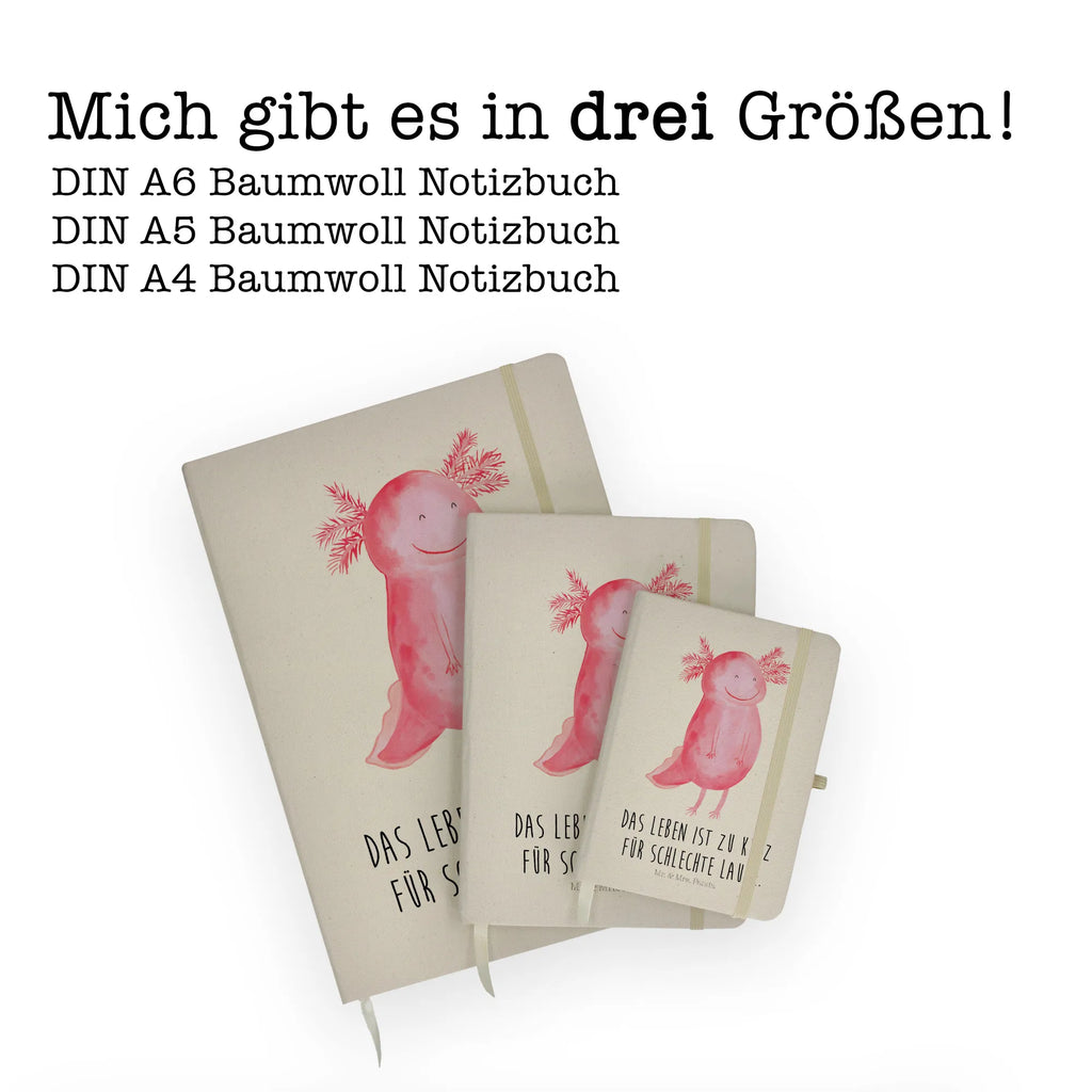 Baumwoll Notizbuch Axolotl glücklich Notizen, Eintragebuch, Tagebuch, Notizblock, Adressbuch, Journal, Kladde, Skizzenbuch, Notizheft, Schreibbuch, Schreibheft, Axolotl, Molch, Axolot, Schwanzlurch, Lurch, Lurche, Motivation, gute Laune