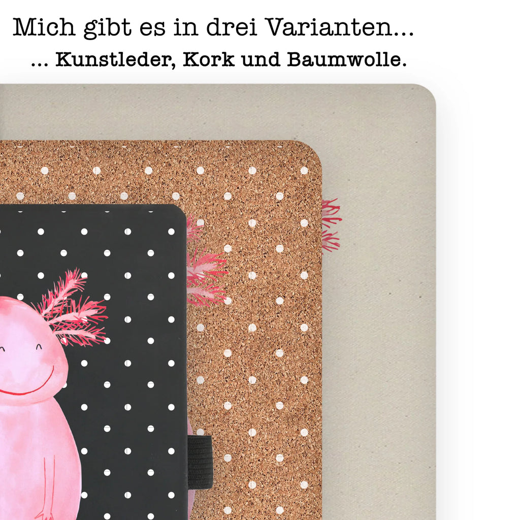 Baumwoll Notizbuch Axolotl glücklich Notizen, Eintragebuch, Tagebuch, Notizblock, Adressbuch, Journal, Kladde, Skizzenbuch, Notizheft, Schreibbuch, Schreibheft, Axolotl, Molch, Axolot, Schwanzlurch, Lurch, Lurche, Motivation, gute Laune