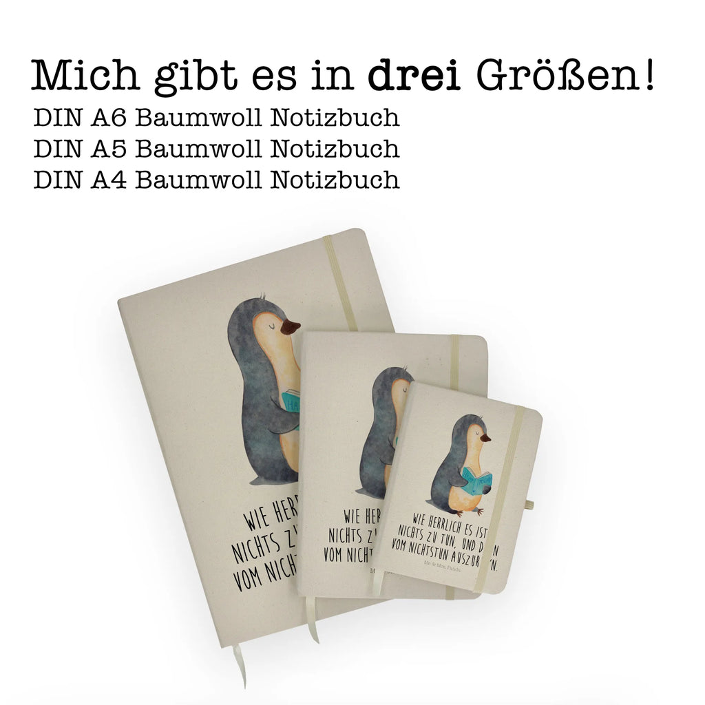 Baumwoll Notizbuch Pinguin Buch Notizen, Eintragebuch, Tagebuch, Notizblock, Adressbuch, Journal, Kladde, Skizzenbuch, Notizheft, Schreibbuch, Schreibheft, Pinguin, Pinguine, Buch, Lesen, Bücherwurm, Nichtstun, Faulenzen, Ferien, Urlaub, Freizeit