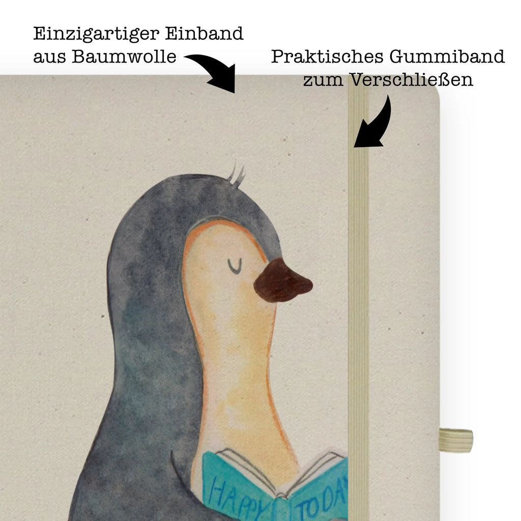 Baumwoll Notizbuch Pinguin Buch Notizen, Eintragebuch, Tagebuch, Notizblock, Adressbuch, Journal, Kladde, Skizzenbuch, Notizheft, Schreibbuch, Schreibheft, Pinguin, Pinguine, Buch, Lesen, Bücherwurm, Nichtstun, Faulenzen, Ferien, Urlaub, Freizeit