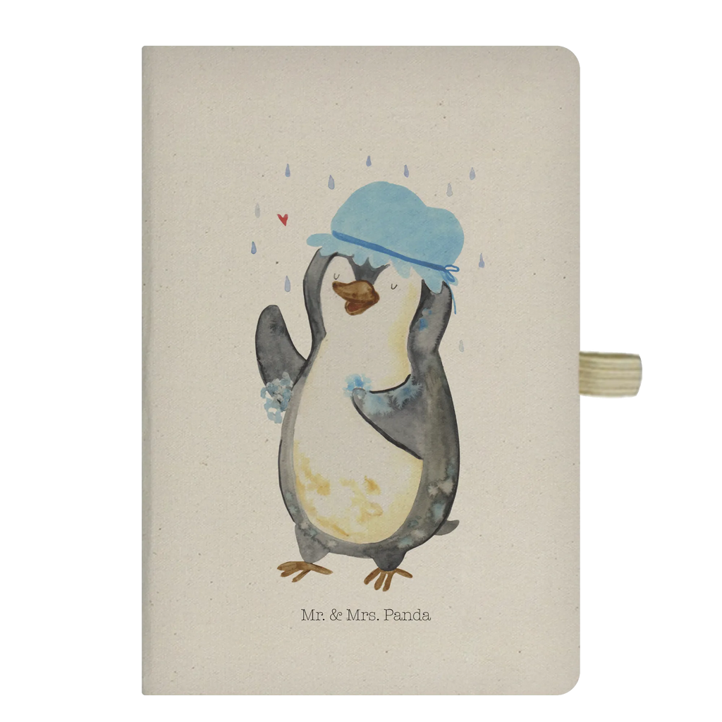 Baumwoll Notizbuch Pinguin duscht Notizen, Eintragebuch, Tagebuch, Notizblock, Adressbuch, Journal, Kladde, Skizzenbuch, Notizheft, Schreibbuch, Schreibheft, Pinguin, Pinguine, Dusche, duschen, Lebensmotto, Motivation, Neustart, Neuanfang, glücklich sein