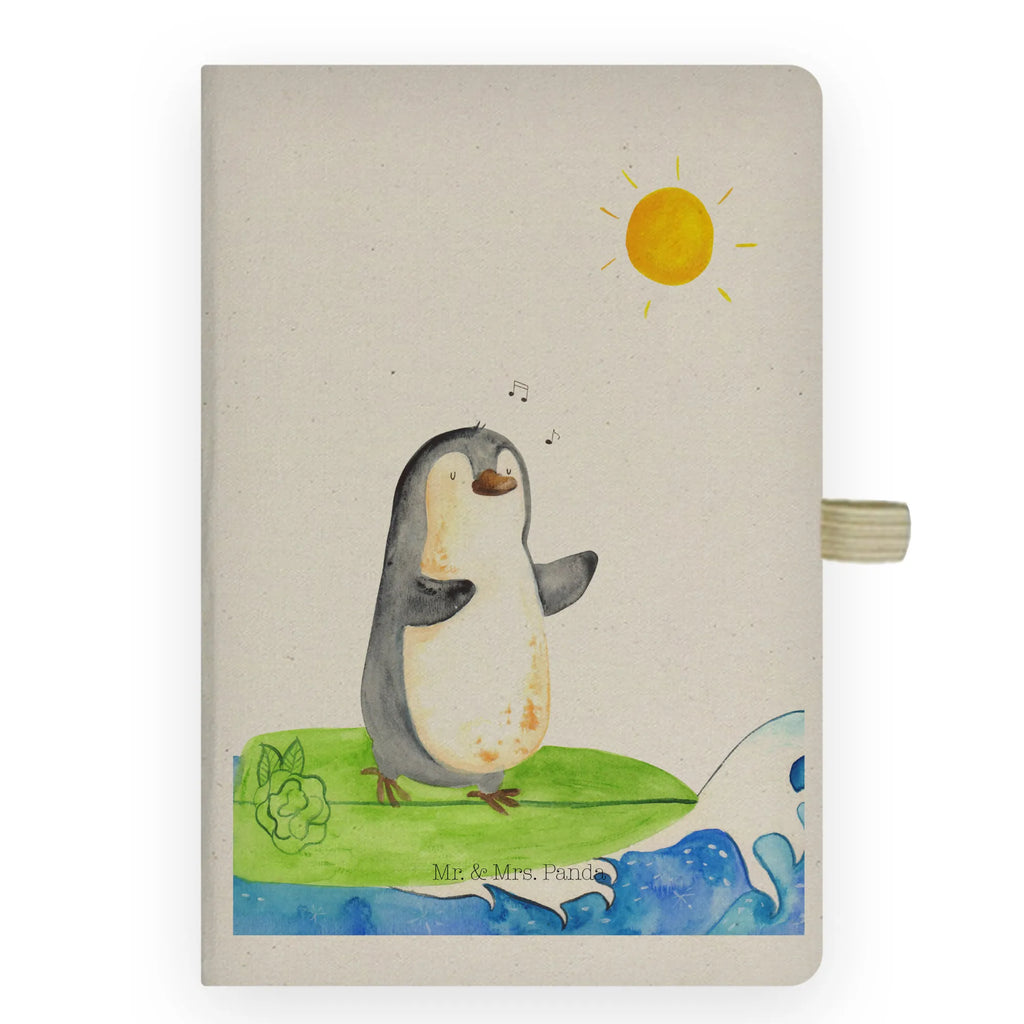 Baumwoll Notizbuch Pinguin Surfer Notizen, Eintragebuch, Tagebuch, Notizblock, Adressbuch, Journal, Kladde, Skizzenbuch, Notizheft, Schreibbuch, Schreibheft, Pinguin, Pinguine, surfen, Surfer, Hawaii, Urlaub, Wellen, Wellen reiten, Portugal