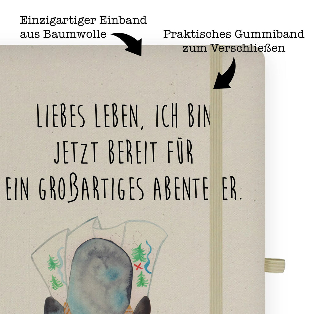 Baumwoll Notizbuch Pinguin & Maus Wanderer Notizen, Eintragebuch, Tagebuch, Notizblock, Adressbuch, Journal, Kladde, Skizzenbuch, Notizheft, Schreibbuch, Schreibheft, Pinguin, Pinguine, Abenteurer, Abenteuer, Roadtrip, Ausflug, Wanderlust, wandern