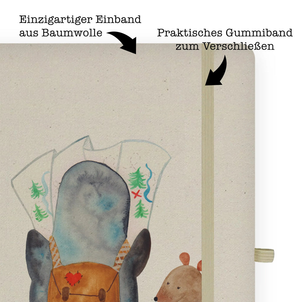 Baumwoll Notizbuch Pinguin & Maus Wanderer Notizen, Eintragebuch, Tagebuch, Notizblock, Adressbuch, Journal, Kladde, Skizzenbuch, Notizheft, Schreibbuch, Schreibheft, Pinguin, Pinguine, Abenteurer, Abenteuer, Roadtrip, Ausflug, Wanderlust, wandern