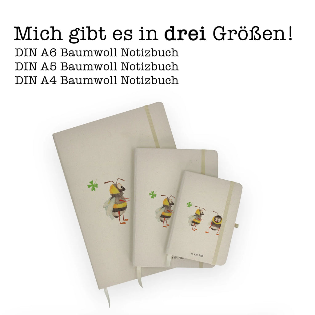 Baumwoll Notizbuch Hummeln mit Kleeblatt Notizen, Eintragebuch, Tagebuch, Notizblock, Adressbuch, Journal, Kladde, Skizzenbuch, Notizheft, Schreibbuch, Schreibheft, Tiermotive, Gute Laune, lustige Sprüche, Tiere, Hummel, Biene, Spruch positiv, Biene Deko, Spruch schön, glücklich sein, glücklich werden, Spruch fröhlich