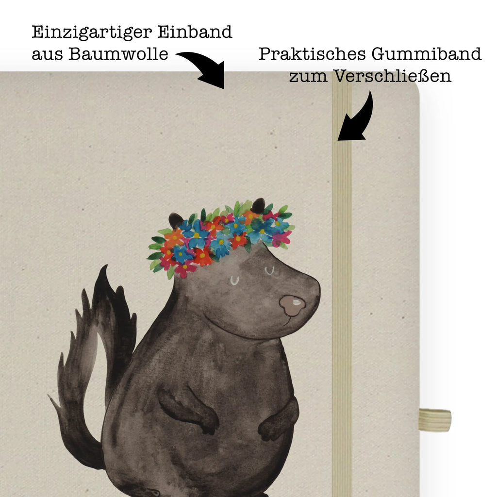 Baumwoll Notizbuch Stinktier Blumenmaedchen Notizen, Eintragebuch, Tagebuch, Notizblock, Adressbuch, Journal, Kladde, Skizzenbuch, Notizheft, Schreibbuch, Schreibheft, Stinktier, Skunk, Wildtier, Raubtier, Stinker, Stinki, Yoga, Namaste, Lebe, Liebe, Lache