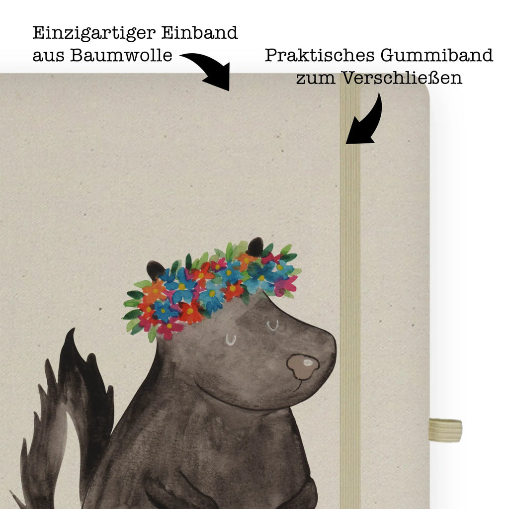 Baumwoll Notizbuch Stinktier Blumenmaedchen Notizen, Eintragebuch, Tagebuch, Notizblock, Adressbuch, Journal, Kladde, Skizzenbuch, Notizheft, Schreibbuch, Schreibheft, Stinktier, Skunk, Wildtier, Raubtier, Stinker, Stinki, Yoga, Namaste, Lebe, Liebe, Lache