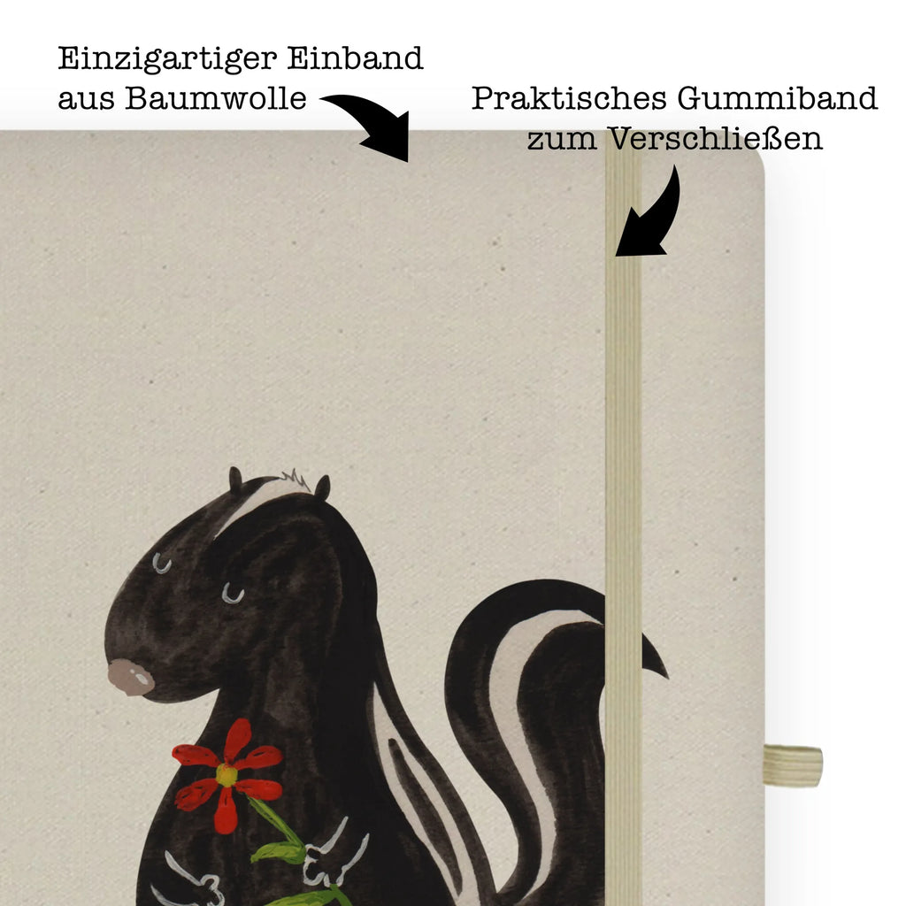 Baumwoll Notizbuch Stinktier Blume Notizen, Eintragebuch, Tagebuch, Notizblock, Adressbuch, Journal, Kladde, Skizzenbuch, Notizheft, Schreibbuch, Schreibheft, Stinktier, Skunk, Wildtier, Raubtier, Stinker, Stinki, Tagträumer, verträumt, Dreams, Träume