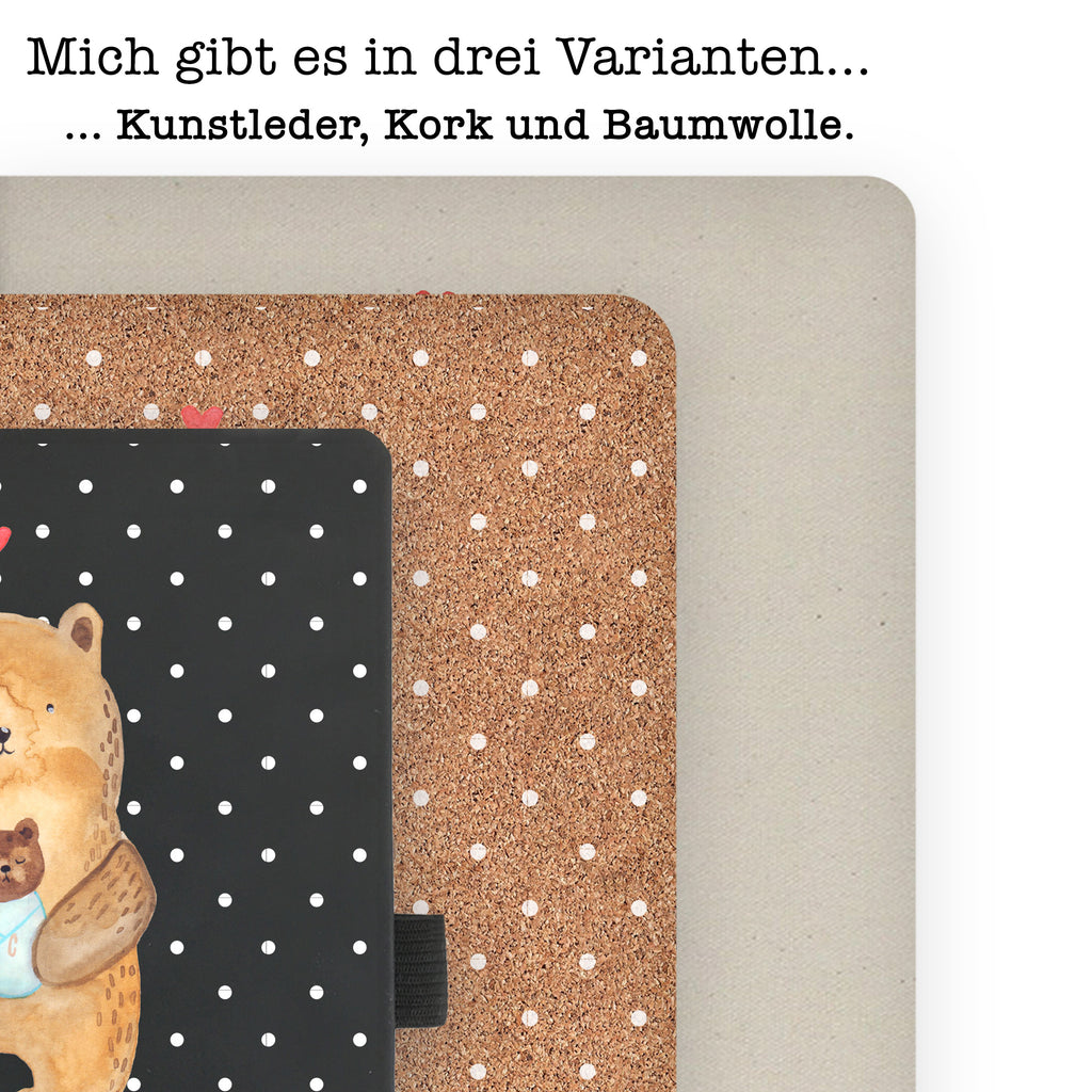 Baumwoll Notizbuch Bär mit Baby Notizen, Eintragebuch, Tagebuch, Notizblock, Adressbuch, Journal, Kladde, Skizzenbuch, Notizheft, Schreibbuch, Schreibheft, Bär, Teddy, Teddybär, Eltern, Mutter, Baby, Taufe, Geburt, Nichte, Neffe, Enkel, Enkelin, Täufling, Geburtstag, Glückwunsch