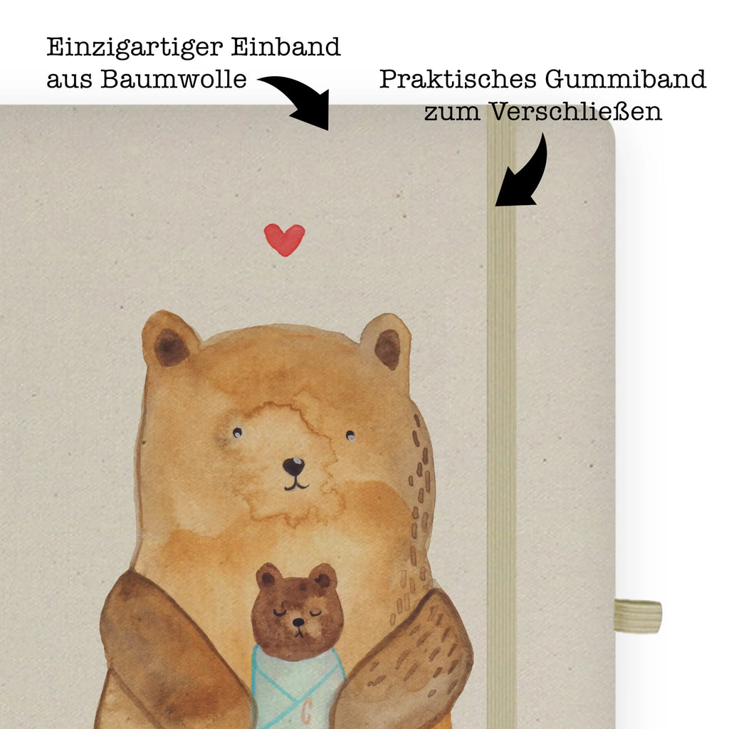 Baumwoll Notizbuch Bär mit Baby Notizen, Eintragebuch, Tagebuch, Notizblock, Adressbuch, Journal, Kladde, Skizzenbuch, Notizheft, Schreibbuch, Schreibheft, Bär, Teddy, Teddybär, Eltern, Mutter, Baby, Taufe, Geburt, Nichte, Neffe, Enkel, Enkelin, Täufling, Geburtstag, Glückwunsch