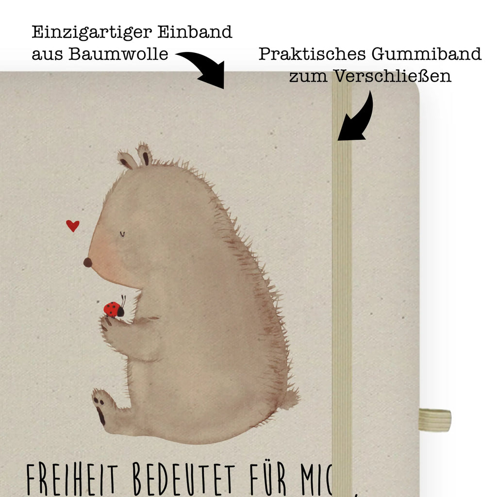 Baumwoll Notizbuch Bär mit Marienkäfer Notizen, Eintragebuch, Tagebuch, Notizblock, Adressbuch, Journal, Kladde, Skizzenbuch, Notizheft, Schreibbuch, Schreibheft, Bär, Teddy, Teddybär, Marienkäfer, Liebe, Freiheit, Motivation, Das Leben ist schön