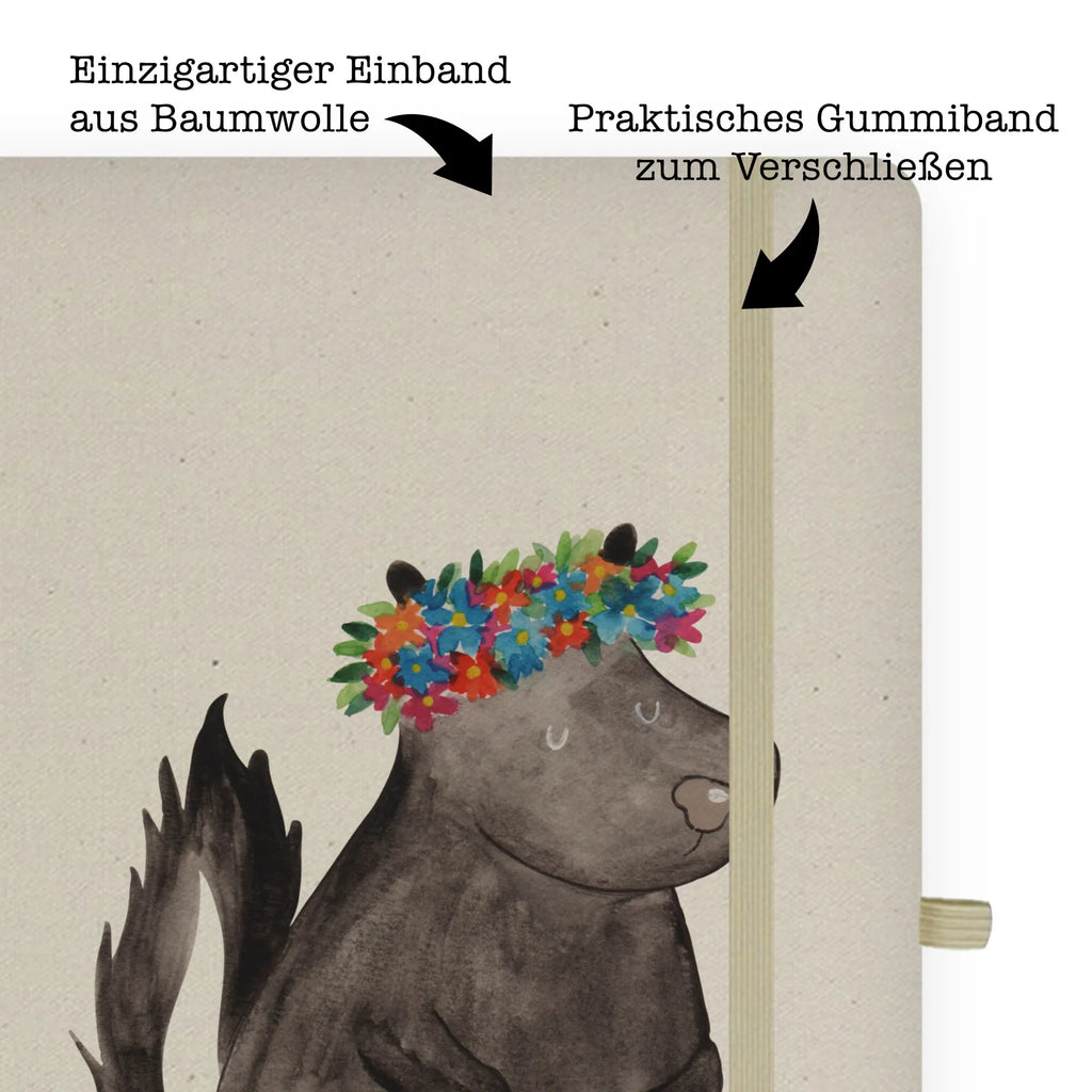 Baumwoll Notizbuch Stinktier Blumenmaedchen Notizen, Eintragebuch, Tagebuch, Notizblock, Adressbuch, Journal, Kladde, Skizzenbuch, Notizheft, Schreibbuch, Schreibheft, Stinktier, Skunk, Wildtier, Raubtier, Stinker, Stinki, Yoga, Namaste, Lebe, Liebe, Lache