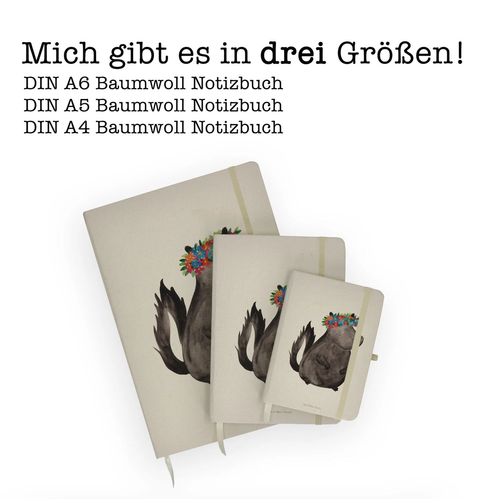 Baumwoll Notizbuch Stinktier Blumenmaedchen Notizen, Eintragebuch, Tagebuch, Notizblock, Adressbuch, Journal, Kladde, Skizzenbuch, Notizheft, Schreibbuch, Schreibheft, Stinktier, Skunk, Wildtier, Raubtier, Stinker, Stinki, Yoga, Namaste, Lebe, Liebe, Lache