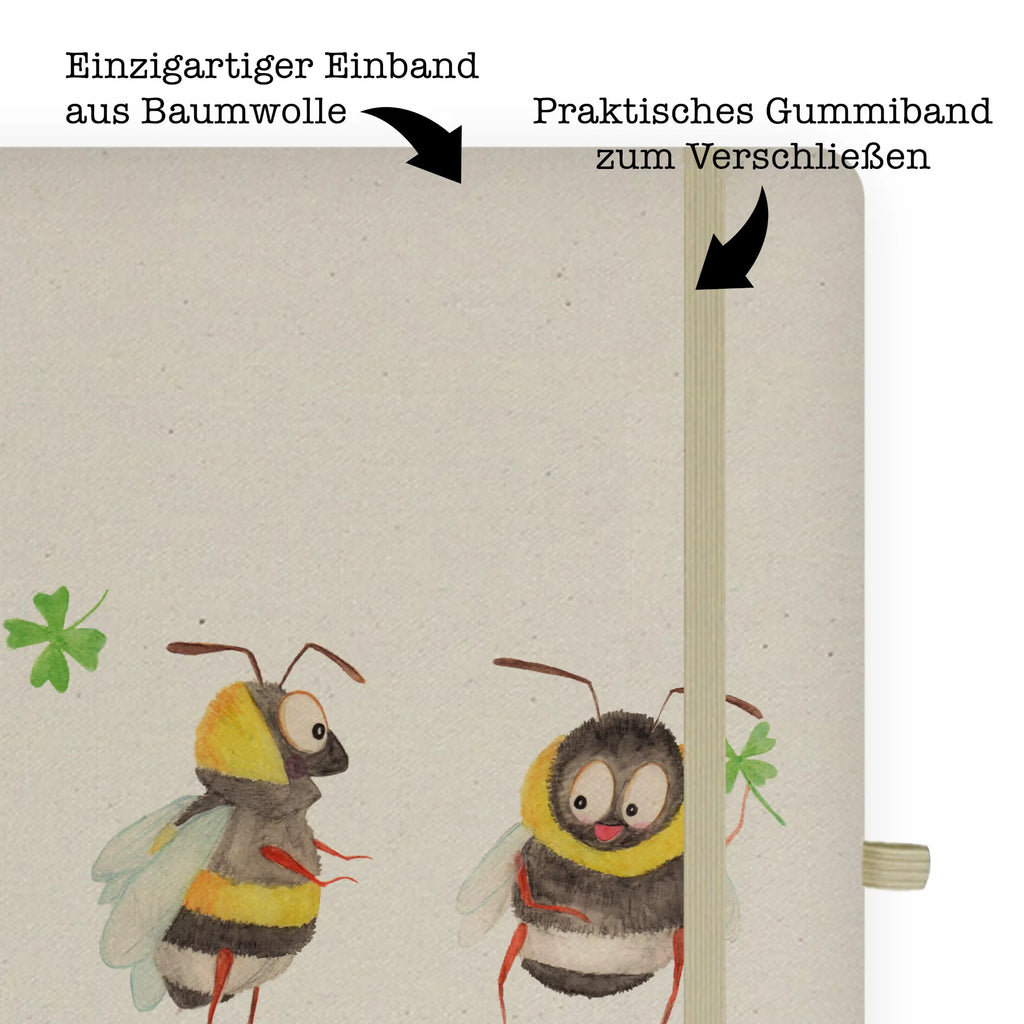 Baumwoll Notizbuch Hummeln mit Kleeblatt Notizen, Eintragebuch, Tagebuch, Notizblock, Adressbuch, Journal, Kladde, Skizzenbuch, Notizheft, Schreibbuch, Schreibheft, Tiermotive, Gute Laune, lustige Sprüche, Tiere, Hummel, Biene, Spruch positiv, Biene Deko, Spruch schön, glücklich sein, glücklich werden, Spruch fröhlich