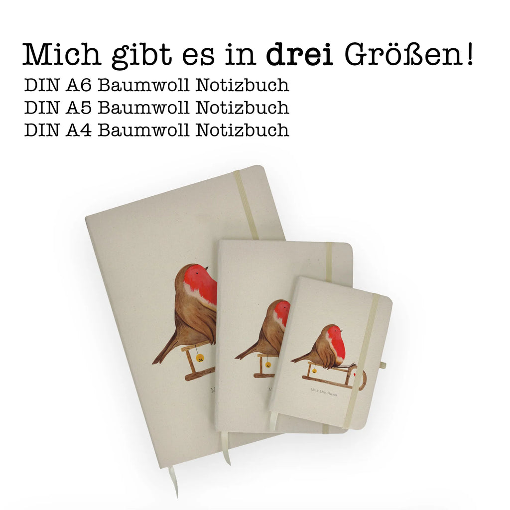 Baumwoll Notizbuch Rotkehlchen Schlitten Notizen, Eintragebuch, Tagebuch, Notizblock, Adressbuch, Journal, Kladde, Skizzenbuch, Notizheft, Schreibbuch, Schreibheft, Winter, Weihnachten, Weihnachtsdeko, Nikolaus, Advent, Heiligabend, Wintermotiv, Schlitten, Vogel