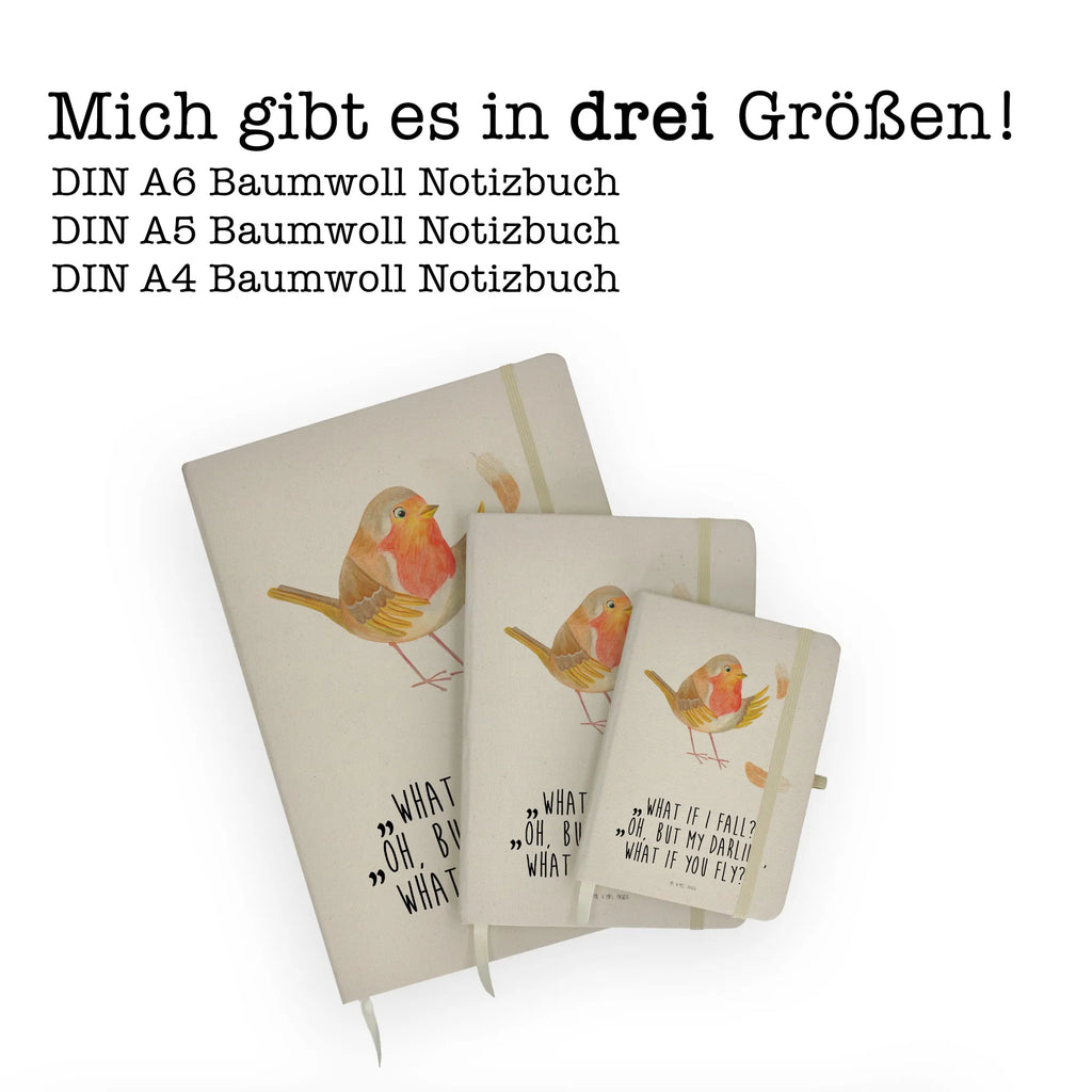 Baumwoll Notizbuch Rotkehlchen mit Federn Notizen, Eintragebuch, Tagebuch, Notizblock, Adressbuch, Journal, Kladde, Skizzenbuch, Notizheft, Schreibbuch, Schreibheft, Tiermotive, Gute Laune, lustige Sprüche, Tiere, What if i fall, Rotkehlchen, Spruch Motivation, Spruch Mut, Vogel, Motivation Sprüche, Motivationsbilder, fliegen