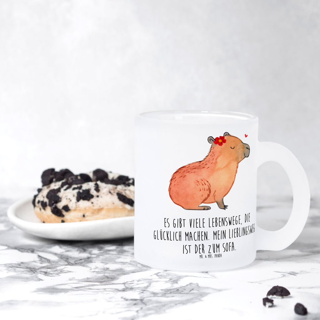 Teetasse Capybara Blume Teetasse, Teeglas, Teebecher, Tasse mit Henkel, Tasse, Glas Teetasse, Teetasse aus Glas, Tiermotive, Gute Laune, lustige Sprüche, Tiere, Capybara