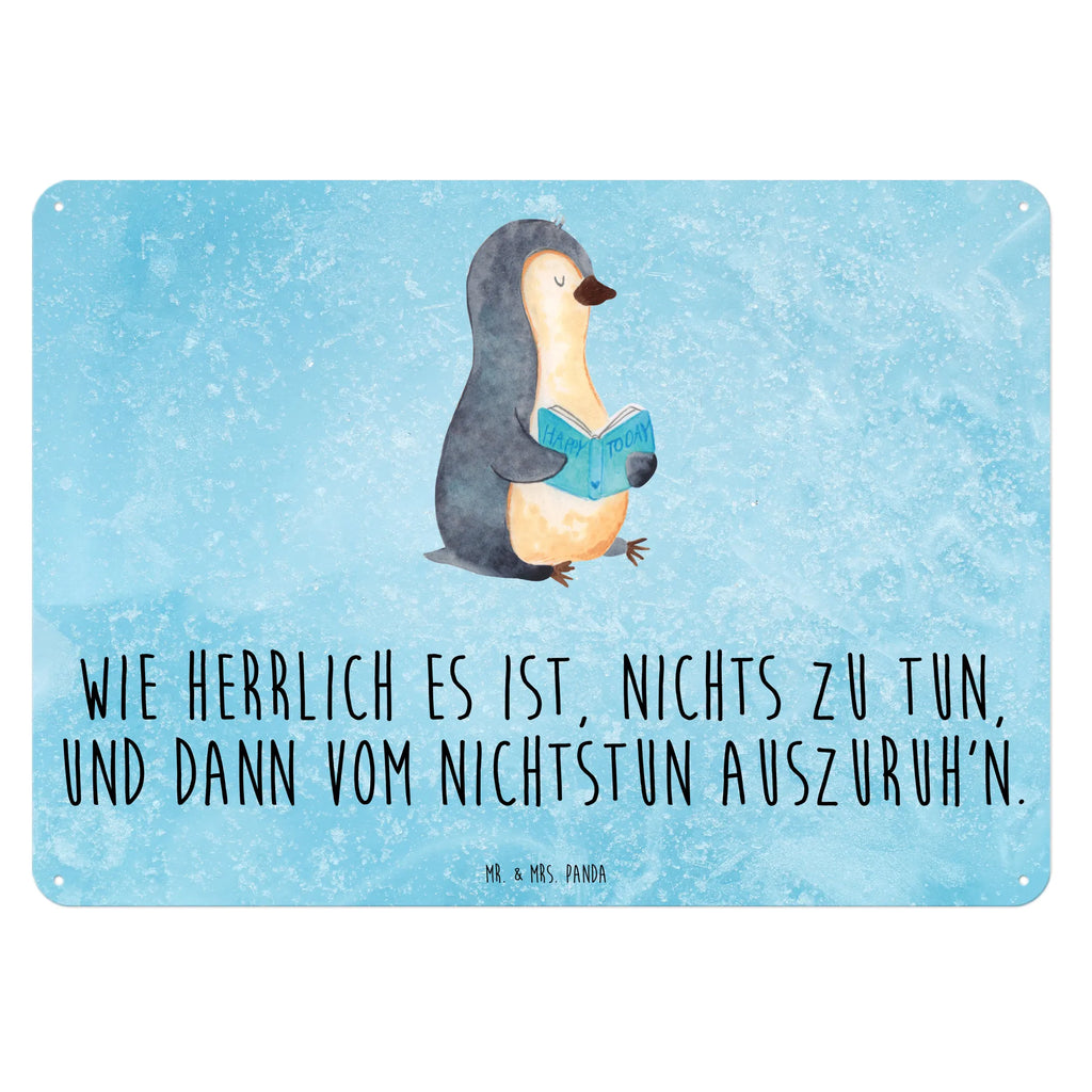 Blechschild Pinguin Buch Blechschild, Metallschild, Geschenk Schild, Schild, Magnet-Metall-Schild, Deko Schild, Wandschild, Wand-Dekoration, Türschild, Pinguin, Pinguine, Buch, Lesen, Bücherwurm, Nichtstun, Faulenzen, Ferien, Urlaub, Freizeit