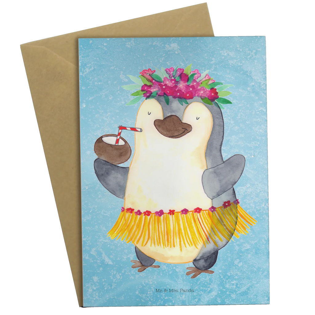 Grußkarte Pinguin Kokosnuss Grußkarte, Klappkarte, Einladungskarte, Glückwunschkarte, Hochzeitskarte, Geburtstagskarte, Karte, Ansichtskarten, Pinguin, Aloha, Hawaii, Urlaub, Kokosnuss, Pinguine