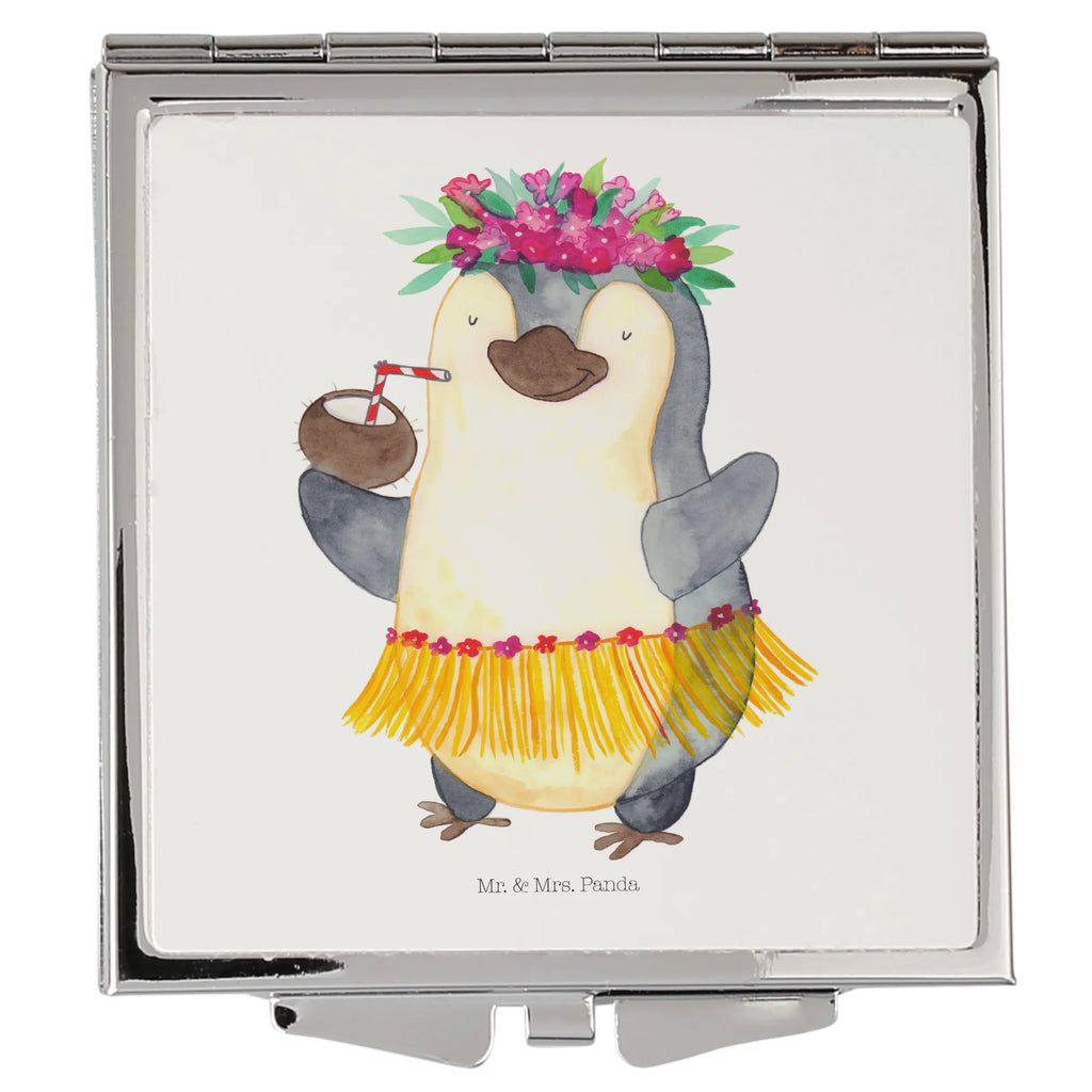 Handtaschenspiegel quadratisch Pinguin Kokosnuss Spiegel, Handtasche, Quadrat, silber, schminken, Schminkspiegel, Pinguin, Aloha, Hawaii, Urlaub, Kokosnuss, Pinguine