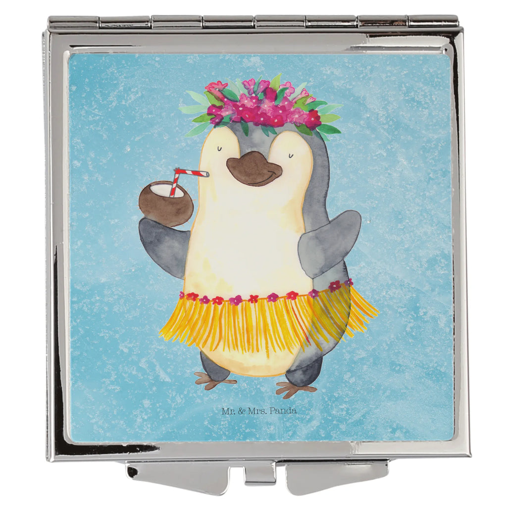 Handtaschenspiegel quadratisch Pinguin Kokosnuss Spiegel, Handtasche, Quadrat, silber, schminken, Schminkspiegel, Pinguin, Aloha, Hawaii, Urlaub, Kokosnuss, Pinguine