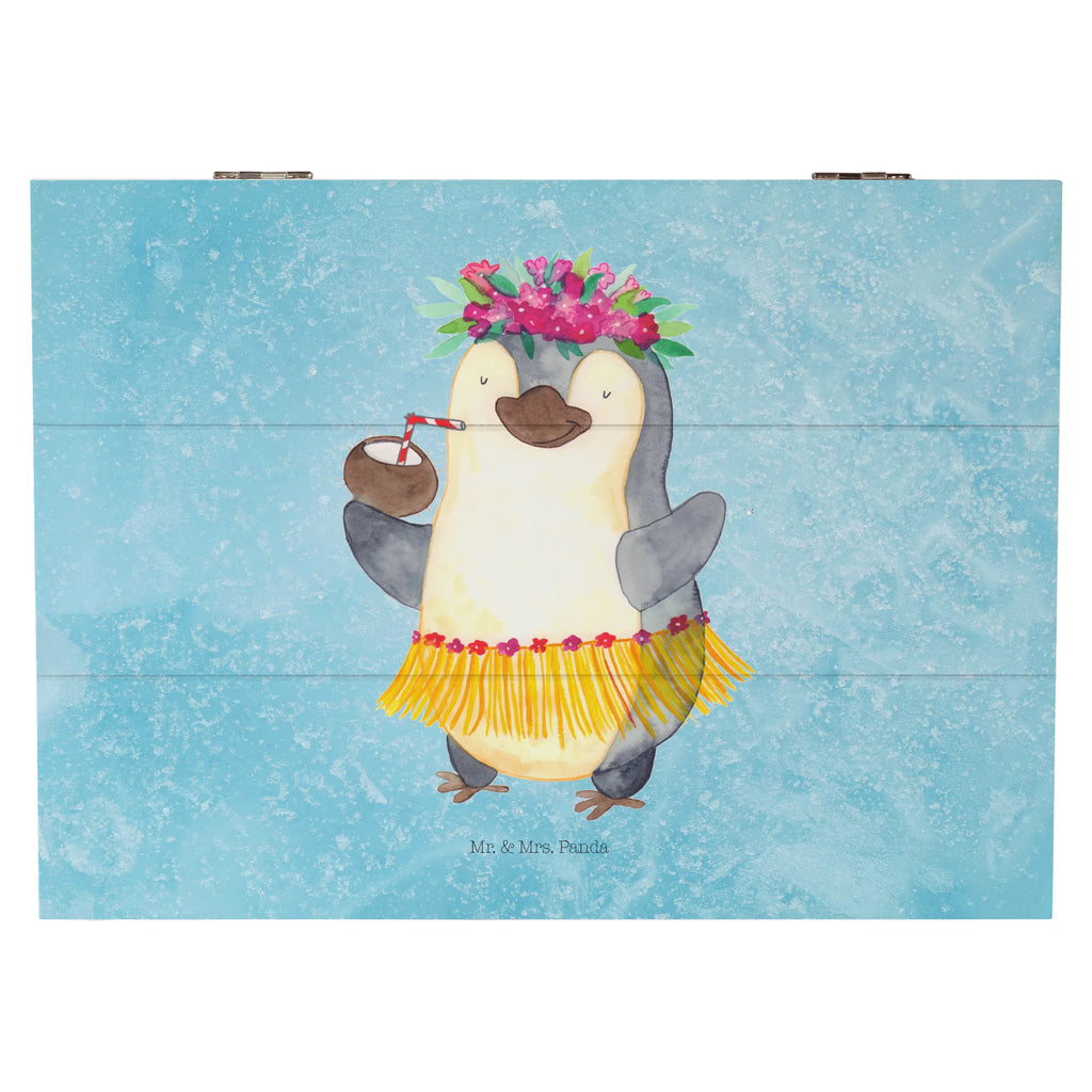 Holzkiste Pinguin Kokosnuss Holzkiste, Kiste, Schatzkiste, Truhe, Schatulle, XXL, Erinnerungsbox, Erinnerungskiste, Dekokiste, Aufbewahrungsbox, Geschenkbox, Geschenkdose, Pinguin, Aloha, Hawaii, Urlaub, Kokosnuss, Pinguine