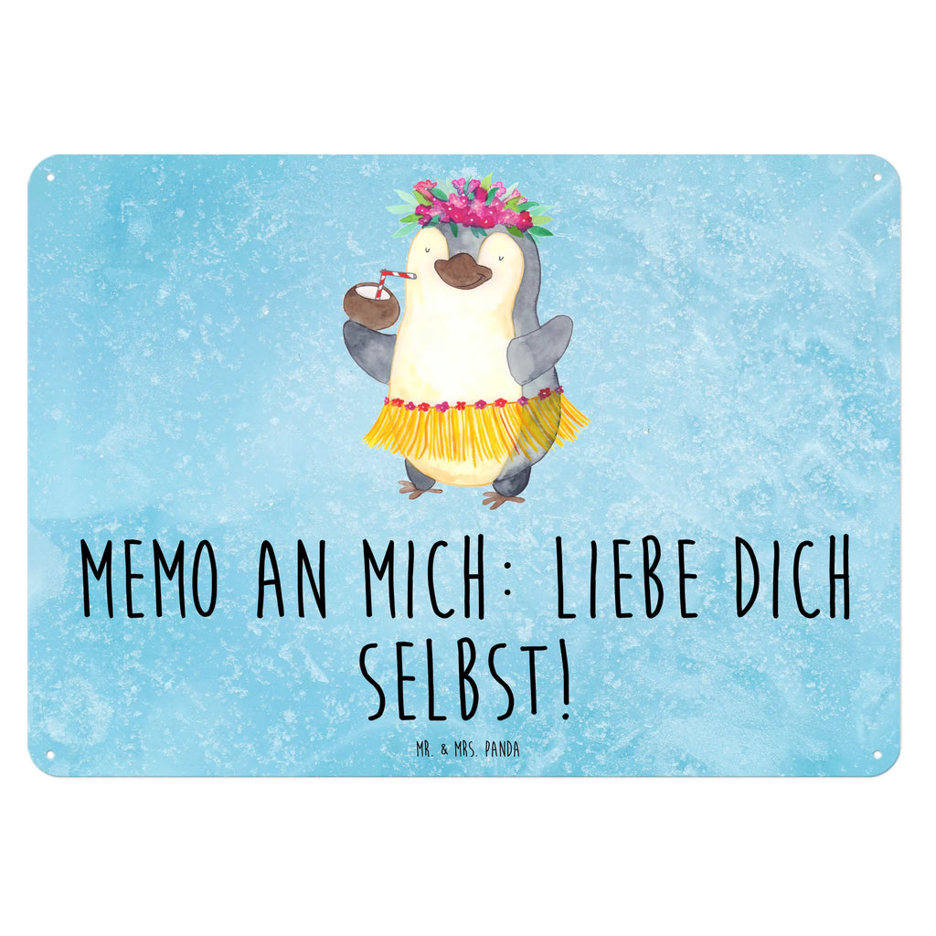 Blechschild Pinguin Kokosnuss Blechschild, Metallschild, Geschenk Schild, Schild, Magnet-Metall-Schild, Deko Schild, Wandschild, Wand-Dekoration, Türschild, Pinguin, Aloha, Hawaii, Urlaub, Kokosnuss, Pinguine