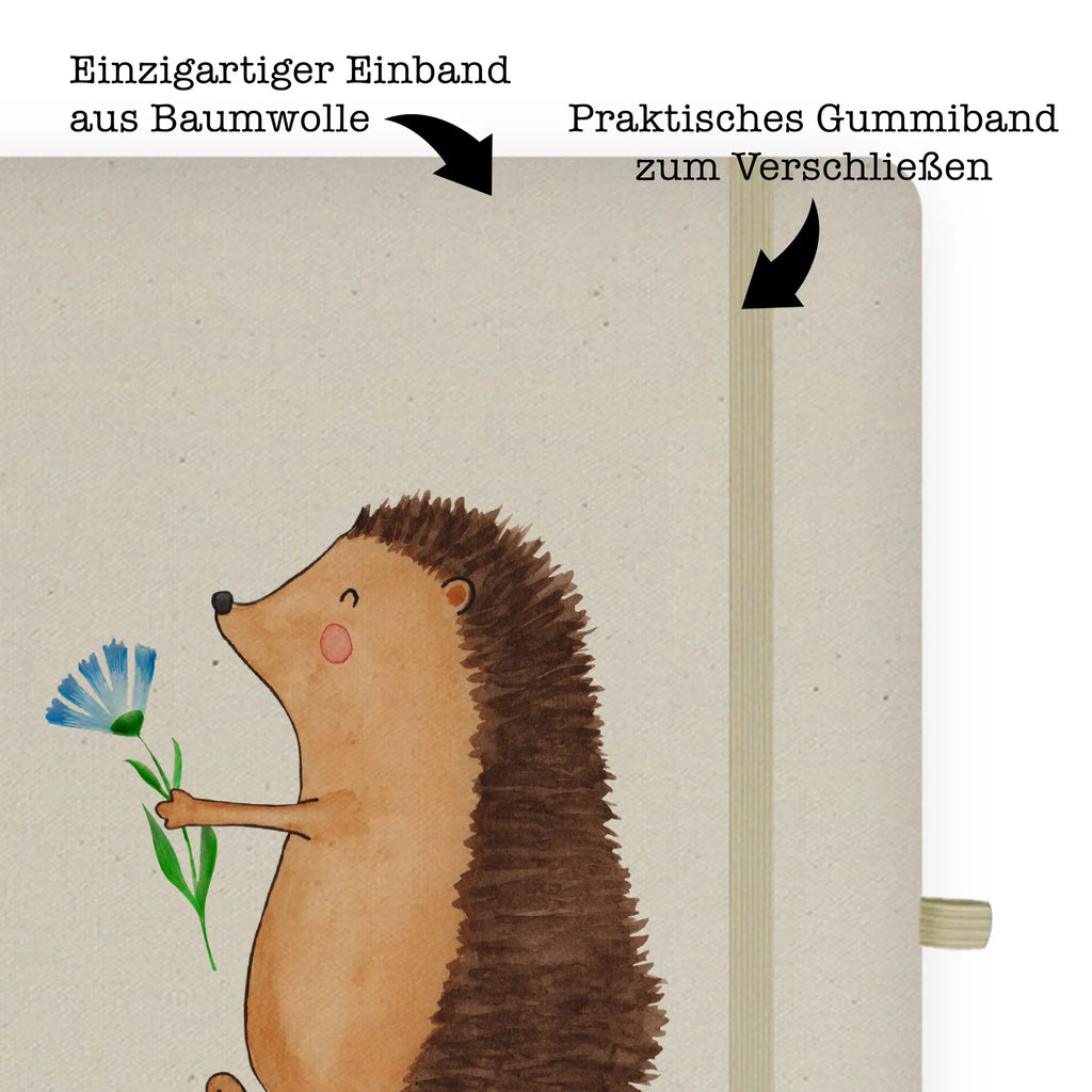 Baumwoll Notizbuch Igel mit Blume Notizen, Eintragebuch, Tagebuch, Notizblock, Adressbuch, Journal, Kladde, Skizzenbuch, Notizheft, Schreibbuch, Schreibheft, Tiermotive, Gute Laune, lustige Sprüche, Tiere, Igel, Gute Besserung, Genesungswünsche, Krankheit, Krankenhaus, krank, Besuch