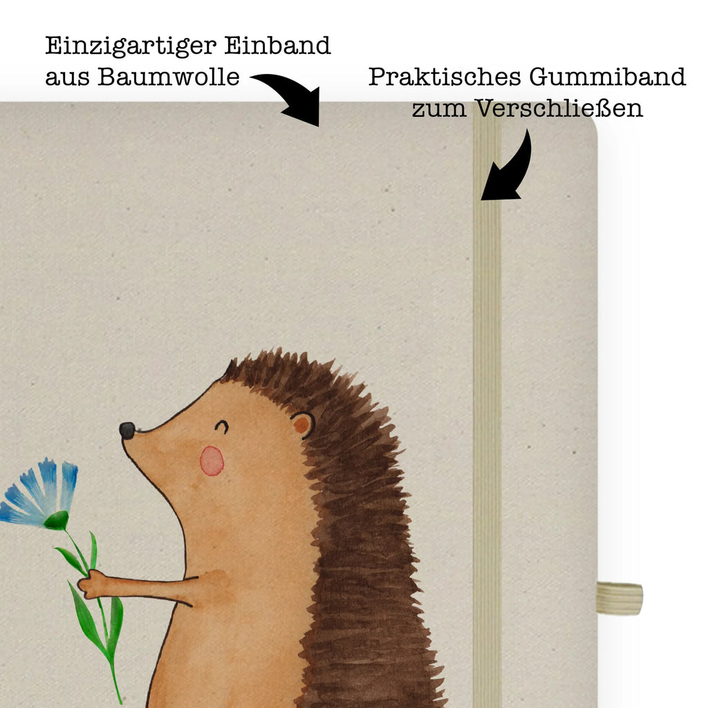 Baumwoll Notizbuch Igel mit Blume Notizen, Eintragebuch, Tagebuch, Notizblock, Adressbuch, Journal, Kladde, Skizzenbuch, Notizheft, Schreibbuch, Schreibheft, Tiermotive, Gute Laune, lustige Sprüche, Tiere, Igel, Gute Besserung, Genesungswünsche, Krankheit, Krankenhaus, krank, Besuch