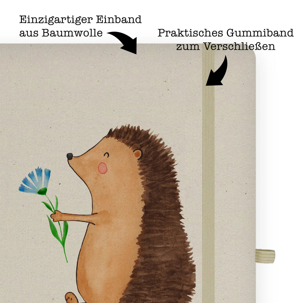 Baumwoll Notizbuch Igel mit Blume Notizen, Eintragebuch, Tagebuch, Notizblock, Adressbuch, Journal, Kladde, Skizzenbuch, Notizheft, Schreibbuch, Schreibheft, Tiermotive, Gute Laune, lustige Sprüche, Tiere, Igel, Gute Besserung, Genesungswünsche, Krankheit, Krankenhaus, krank, Besuch