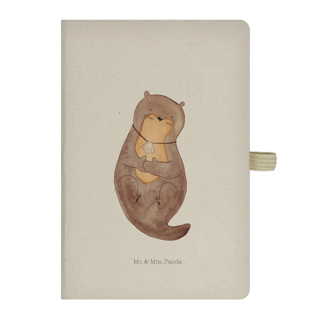 Baumwoll Notizbuch Otter mit Muschelmedaillon Notizen, Eintragebuch, Tagebuch, Notizblock, Adressbuch, Journal, Kladde, Skizzenbuch, Notizheft, Schreibbuch, Schreibheft, Otter, Fischotter, Seeotter, Otterliebe, grübeln, träumen, Motivation, Tagträumen, Büro