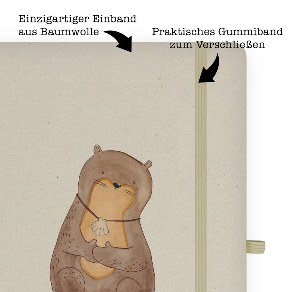 Baumwoll Notizbuch Otter mit Muschelmedaillon Notizen, Eintragebuch, Tagebuch, Notizblock, Adressbuch, Journal, Kladde, Skizzenbuch, Notizheft, Schreibbuch, Schreibheft, Otter, Fischotter, Seeotter, Otterliebe, grübeln, träumen, Motivation, Tagträumen, Büro