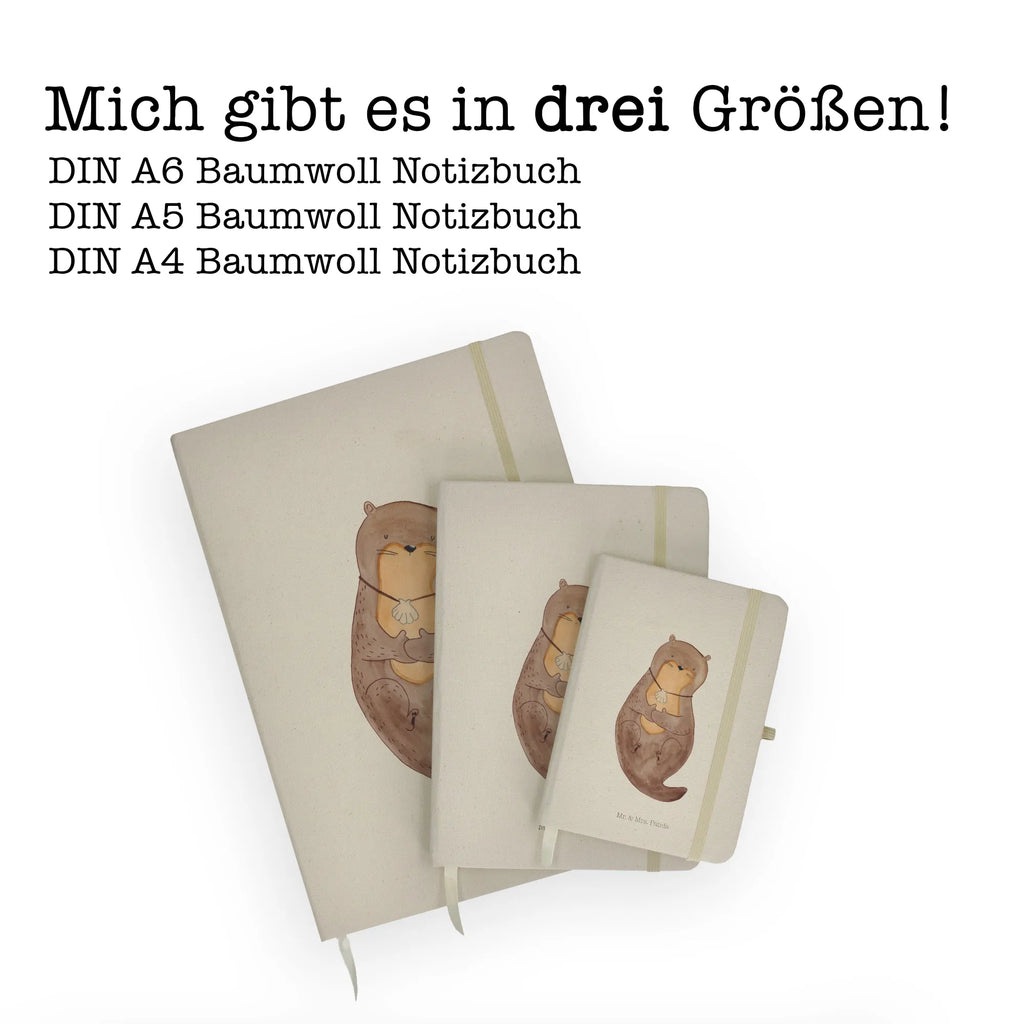 Baumwoll Notizbuch Otter mit Muschelmedaillon Notizen, Eintragebuch, Tagebuch, Notizblock, Adressbuch, Journal, Kladde, Skizzenbuch, Notizheft, Schreibbuch, Schreibheft, Otter, Fischotter, Seeotter, Otterliebe, grübeln, träumen, Motivation, Tagträumen, Büro