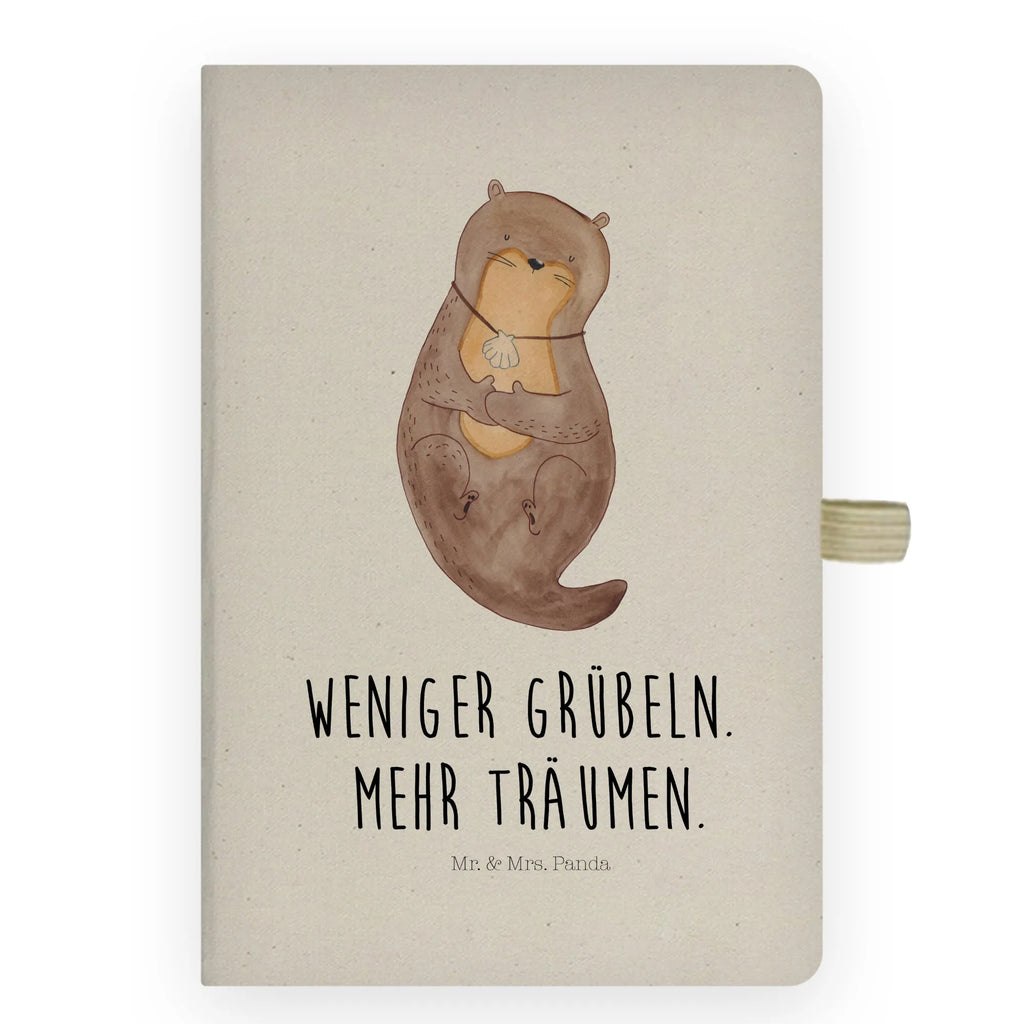 Baumwoll Notizbuch Otter mit Muschelmedaillon Notizen, Eintragebuch, Tagebuch, Notizblock, Adressbuch, Journal, Kladde, Skizzenbuch, Notizheft, Schreibbuch, Schreibheft, Otter, Fischotter, Seeotter, Otterliebe, grübeln, träumen, Motivation, Tagträumen, Büro