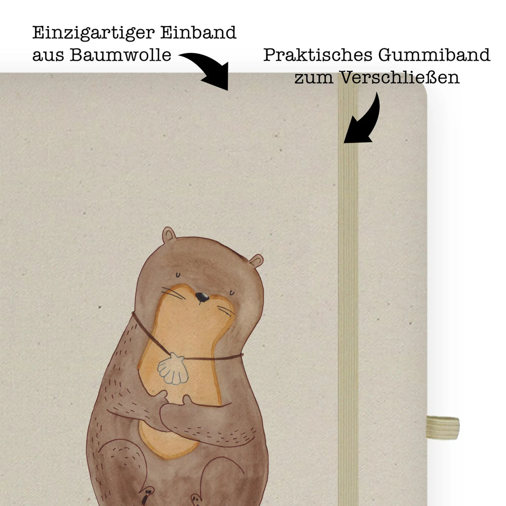 Baumwoll Notizbuch Otter mit Muschelmedaillon Notizen, Eintragebuch, Tagebuch, Notizblock, Adressbuch, Journal, Kladde, Skizzenbuch, Notizheft, Schreibbuch, Schreibheft, Otter, Fischotter, Seeotter, Otterliebe, grübeln, träumen, Motivation, Tagträumen, Büro