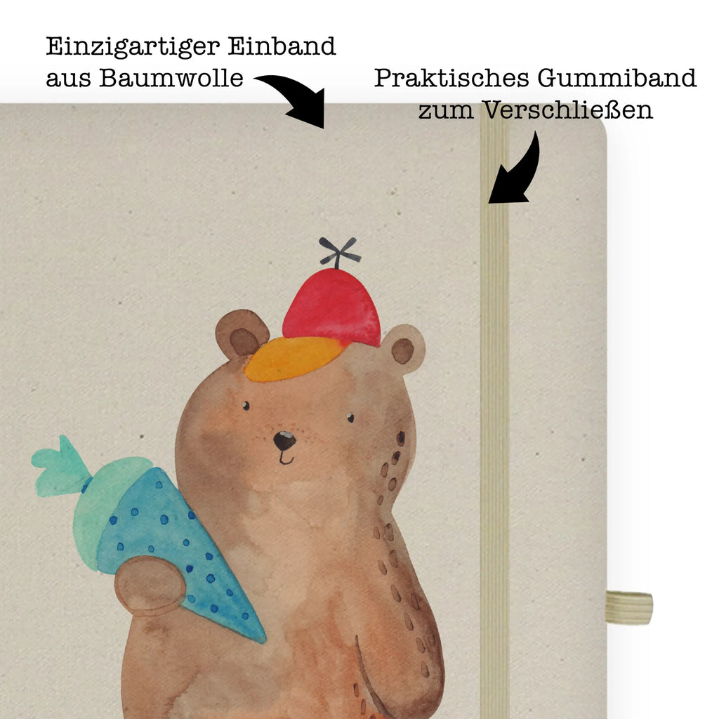 Baumwoll Notizbuch Bär mit Schultüte Notizen, Eintragebuch, Tagebuch, Notizblock, Adressbuch, Journal, Kladde, Skizzenbuch, Notizheft, Schreibbuch, Schreibheft, Bär, Teddy, Teddybär, Bär Motiv, Schultüte, Erster Schultag Geschenk, Einschulung Geschenk, Schule Geschenk, Grundschule, Schulanfang, Schulbeginn