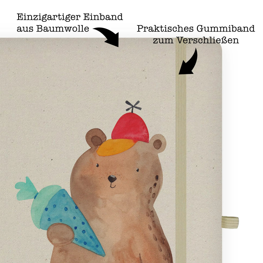 Baumwoll Notizbuch Bär mit Schultüte Notizen, Eintragebuch, Tagebuch, Notizblock, Adressbuch, Journal, Kladde, Skizzenbuch, Notizheft, Schreibbuch, Schreibheft, Bär, Teddy, Teddybär, Bär Motiv, Schultüte, Erster Schultag Geschenk, Einschulung Geschenk, Schule Geschenk, Grundschule, Schulanfang, Schulbeginn