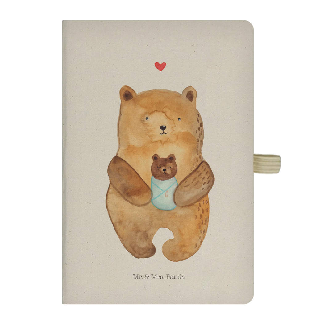 Baumwoll Notizbuch Bär mit Baby Notizen, Eintragebuch, Tagebuch, Notizblock, Adressbuch, Journal, Kladde, Skizzenbuch, Notizheft, Schreibbuch, Schreibheft, Bär, Teddy, Teddybär, Eltern, Mutter, Baby, Taufe, Geburt, Nichte, Neffe, Enkel, Enkelin, Täufling, Geburtstag, Glückwunsch