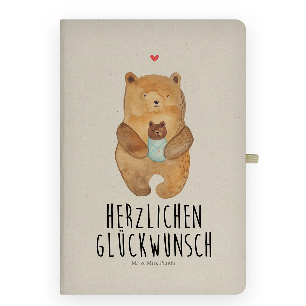 Baumwoll Notizbuch Bär mit Baby Notizen, Eintragebuch, Tagebuch, Notizblock, Adressbuch, Journal, Kladde, Skizzenbuch, Notizheft, Schreibbuch, Schreibheft, Bär, Teddy, Teddybär, Eltern, Mutter, Baby, Taufe, Geburt, Nichte, Neffe, Enkel, Enkelin, Täufling, Geburtstag, Glückwunsch