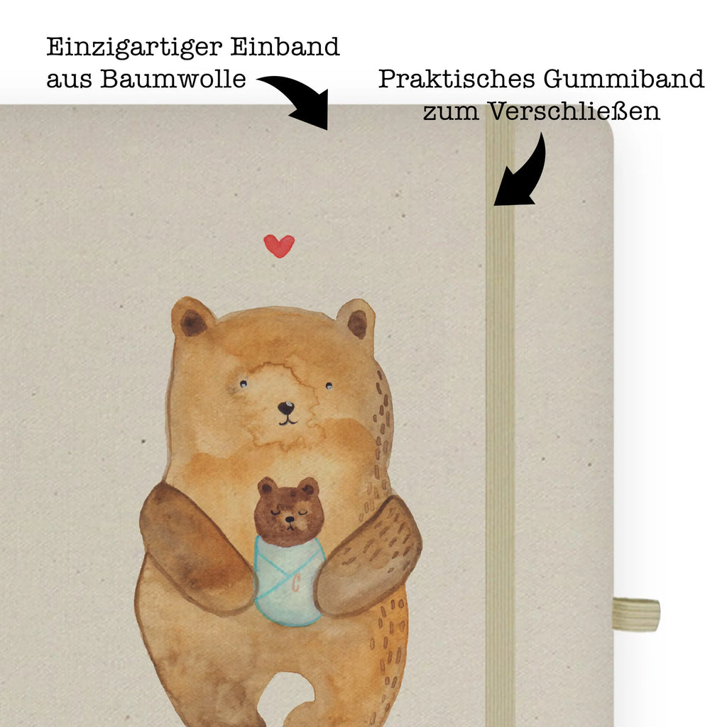 Baumwoll Notizbuch Bär mit Baby Notizen, Eintragebuch, Tagebuch, Notizblock, Adressbuch, Journal, Kladde, Skizzenbuch, Notizheft, Schreibbuch, Schreibheft, Bär, Teddy, Teddybär, Eltern, Mutter, Baby, Taufe, Geburt, Nichte, Neffe, Enkel, Enkelin, Täufling, Geburtstag, Glückwunsch