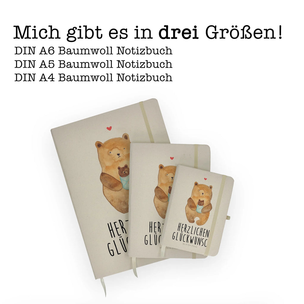 Baumwoll Notizbuch Bär mit Baby Notizen, Eintragebuch, Tagebuch, Notizblock, Adressbuch, Journal, Kladde, Skizzenbuch, Notizheft, Schreibbuch, Schreibheft, Bär, Teddy, Teddybär, Eltern, Mutter, Baby, Taufe, Geburt, Nichte, Neffe, Enkel, Enkelin, Täufling, Geburtstag, Glückwunsch