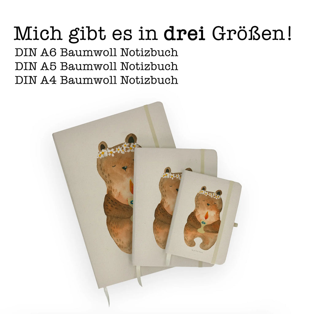 Baumwoll Notizbuch Kommunion-Bär Notizen, Eintragebuch, Tagebuch, Notizblock, Adressbuch, Journal, Kladde, Skizzenbuch, Notizheft, Schreibbuch, Schreibheft, Bär, Teddy, Teddybär, Kommunion, Gottes Segen, Taufkerze, katholisch