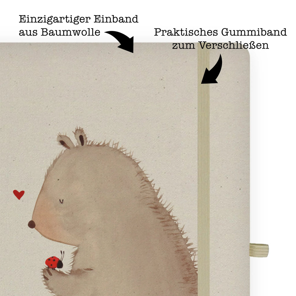 Baumwoll Notizbuch Bär mit Marienkäfer Notizen, Eintragebuch, Tagebuch, Notizblock, Adressbuch, Journal, Kladde, Skizzenbuch, Notizheft, Schreibbuch, Schreibheft, Bär, Teddy, Teddybär, Marienkäfer, Liebe, Freiheit, Motivation, Das Leben ist schön