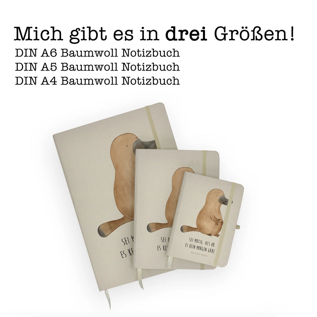 Baumwoll Notizbuch Schnabeltier mutig Notizen, Eintragebuch, Tagebuch, Notizblock, Adressbuch, Journal, Kladde, Skizzenbuch, Notizheft, Schreibbuch, Schreibheft, Meerestiere, Meer, Urlaub, Schnabeltier, Mut, mutig, Lebensweisheit, Schnabeltiere, Motivation, Training, Büro, Arbeit, Neuanfang, Neustart, Weltreise, Raodtrip